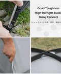 Heavy Duty Aluminum Tent Poles Replacement Set For Go To Camping Quick Repair Pre Assembled Rods 2 Pieces 16.3 Feet Aircraft Grade 7001 Alloy With Elastic Shock Cord Rock Solid Lightweight Portable featuring close-up of elastic connection and hand fixing tent
