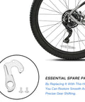Derailleur Hanger Replacement For Trek Specialized Giant Cannondale Bianchi Fuji Diamondback Raleigh Kona Marin And More For Mountain Bikes And Road Bicycles To Restore Precise Shifting And Smooth Performance, shown with bike wheel and hanger kit.