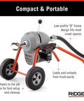 Badass B Frame Sectional Sewer Drain Cleaning Machine With Heavy Duty Cable Carrier and Rear Guide Hose for Hassle Free Cable Changes.