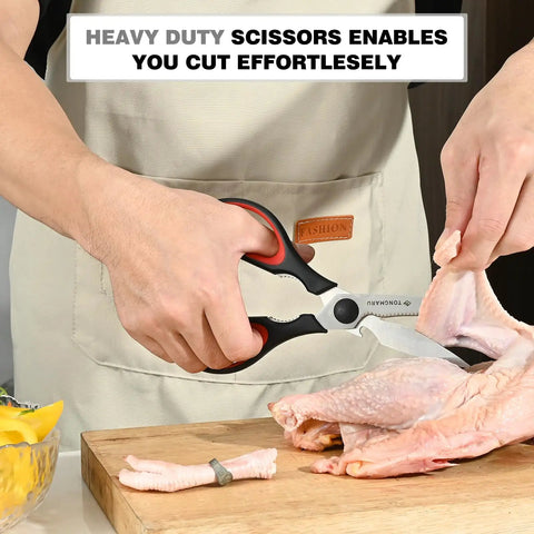 Beefy All Purpose Heavy Duty Kitchen Scissors With Detachable Blades, Serrated Edges, Nutcracker And Bottle Opener, Dishwasher Safe Multipurpose Food Shears For Meat, Veggies, Fish, Poultry And Herbs cutting raw chicken