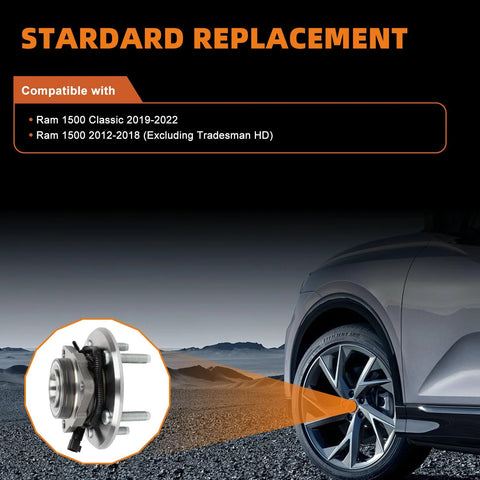 Front Wheel Bearing And Hub Assembly For Ram 1500 2012 2018 And Ram 1500 Classic 2019 2 Piece 5 Lug Hub With ABS Replacement Ready To Install Premium Durable Front Wheel Bearing Kit Plug And Play