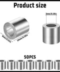 Product size image of 50 Pack Top Shelf Aluminum Wire Rope Sleeves 3/16 Inch Crimping Cable Ferrules, showing dimensions.