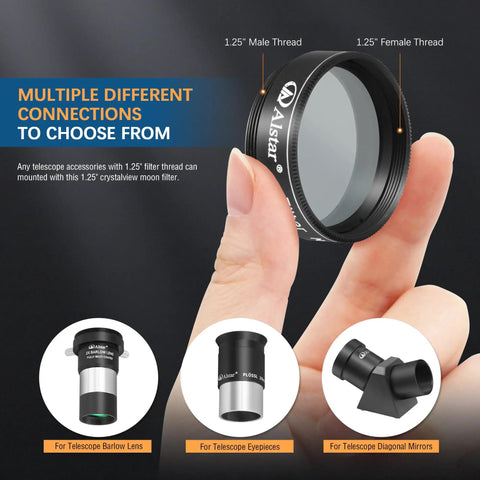 Moon Filter Kit For 1.25 Inch Telescope With Three Neutral Density Filters ND96-0.9 0.6 0.3 In Metal Cell, connection options