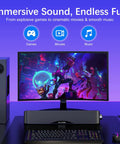 2.1 Computer Speaker System With Subwoofer, Bluetooth 5.4 And 3.5mm Aux In, 60W Peak Power, setup with gaming monitor.
