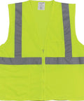 Go To Class 2 High Visibility Safety Vest Zipper Mesh Front With Bold Silver Reflective Strips Heavy Duty Yellow Work Wear Built Tough For Roadway Crews And Utility Pros Who Need It Done Right, front view of a zipper mesh vest.