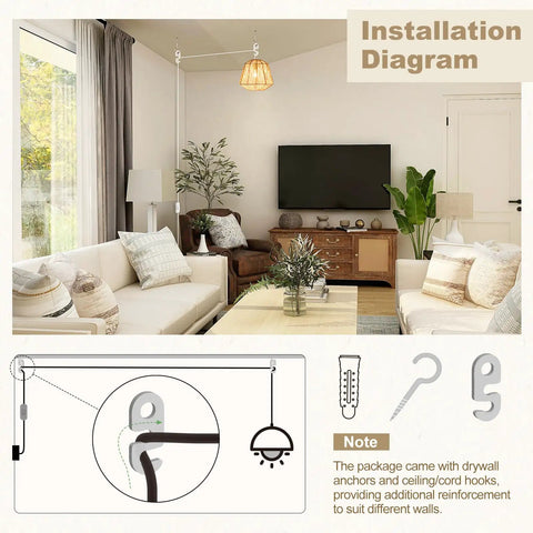 Hanging Lantern Extension Cord With E26 Pendant Socket And On Off Inline Switch 20 Foot White Cord For Easy Overhead Lighting Close To Polarized Plug Awesome For DIY Lamps Vintage Decor Or Garage Projects