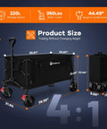 Heavy Duty Folding Wagon Cart Collapsible 220L Extra Large Beach Wagon With All Terrain Wheels dimensions displayed