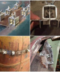 Close-up of Butt Weld Clamps 10 Piece Set For Metal Working Weld Clamp Jig Holders Adjustable Welder Hand Tools in use.