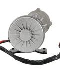 250W Gear Reduction Electric Motor for E Bikes and Scooters, 9 Teeth Pinion, Aluminum Alloy Case, front view showing wiring