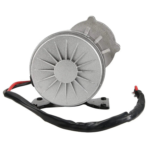250W Gear Reduction Electric Motor for E Bikes and Scooters, 9 Teeth Pinion, Aluminum Alloy Case, front view showing wiring
