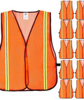 Snap Up These Super Bright 10 Pack High Visibility Safety Vests With One Inch Reflective Strips Featuring Killer 360 Coverage On Breathable Mesh For Unisex Construction Or Night Jobs, vibrant orange mesh.