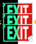 Glow In The Dark Photoluminescent Signs Decals 3 Pack 12x7 Inch Stickers With White Letters On Red Background, day and night view