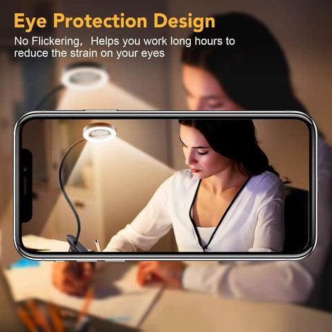 Lighted Magnifying Glass With Clip-On Desk Lamp Adjustable 3 Color Modes And 10 Brightness Levels 1000 Lumen Hands-Free Magnifier in use