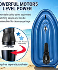 Inflatable Jet Ski With Electric Motor And Pump For Lakes And Rivers 700W Portable Watercraft, top view on sandy beach.