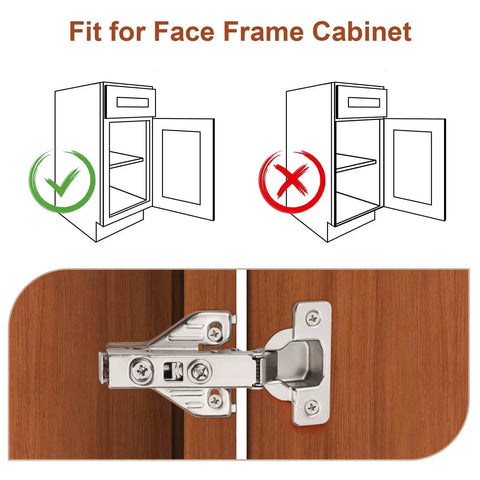 Premium Concealed No Sweat Easy Setup Soft Close Kitchen Cabinet Hinges For American Face Frame Doors showing installation fit.