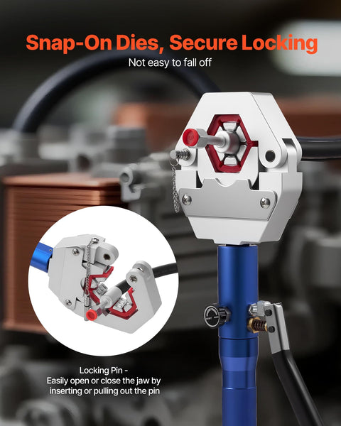 Hydraulic Hose Crimper Kit With 7 Dies For Auto AC Repair, Snap-On Hydra-Krimp Manual Hydraulic Tool Close-Up View