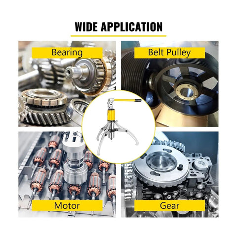 Heavy Duty 3 Jaw Hydraulic Gear Puller Set Built Tough For Dragging Off Worn Bearings And Yanking Stuck Seized Cylinders Up To 20 Ton Capacity Rock Solid Shop Rig, shown with various components.