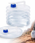 Collapsible Water Tank With Spigot For Camping And Road Trips, Accordion Style Storage Jug with heavy duty handle, attached to backpack