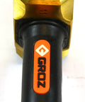 Close-up of Brass Head Sledge Hammer With Indestructible 12-Inch Handle showing brass head and rubber grip.