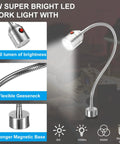Adjustable Magnetic Work Light With Flexible Gooseneck Provides Straight Fire 1000 Lumen Focus Glow For Home Shops And Desks featuring a silver gooseneck and strong magnetic base.