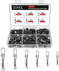 200 Pack Heavy Duty Fishing Snap Swivels Set With Dual Rolling Swivels For Ultra Smooth Spin And Anti Tangle Performance Type B Carbon Steel Lure Connectors Perfect For Freshwater And Saltwater Tackle, assorted sizes in organizer case