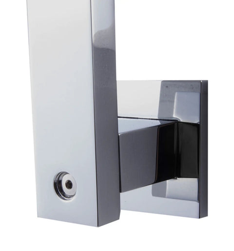 12 Inch Square Raised Wall Mounted Shower Arm With Curved Gooseneck Beefy Solid Brass Polished Chrome Standard Half Inch NPT Heavy Duty Square Pipe Design Built To Last For Large Square Rain Shower Heads