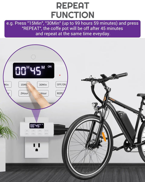 Slick Indoor Dual Plug In Countdown Timer Outlet Two Pack with big screen, showing 45 minutes countdown for appliances.