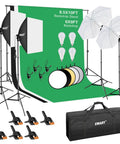 8.5 By 10 Foot Backdrop Support System With Pro Lighting Kit, 5500K 50W LED, Three 6x9ft Backdrops, Reflector, Umbrellas, Softbox