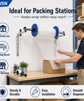 No Sweat Wall Mounted Foam Wrap Dispenser With Smooth Rolling Galvanized Steel Bubble Cushion Holder for easy packing station use.