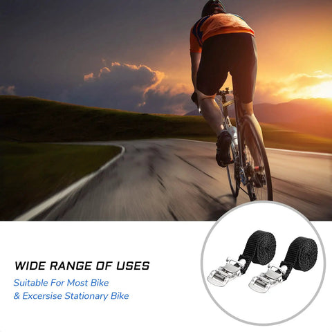 Two Pack Bicycle Pedal Toe Straps For Mountain, Road, Spin And MTB Bikes With An Adjustable Steel Buckle, cyclist on road