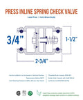 Inline spring check valve, 3/4 in press connections, lead-free cast brass, backflow prevention.