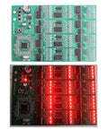 Four Pack Soldering Practice Kit For SMD And SMT Electronics All In One DIY Soldering Training Board Realistic Practice Project Kit To Learn Soldering At Home 5V Powered Board Great For Beginners And Hobbyists showing boards with lit LEDs