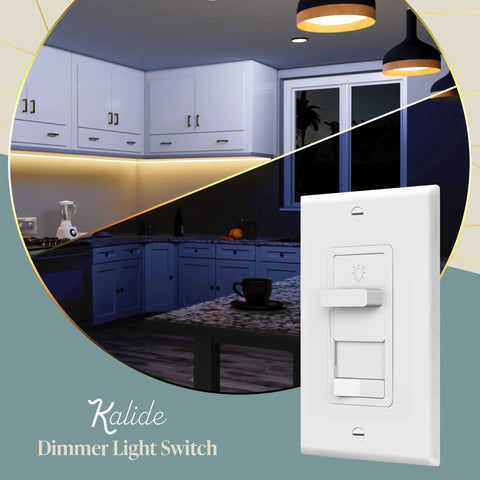 Paddle Dimmer Switch For 200W Dimmable LED CFL Lights 3 Way Or Single Pole With LED Slide Dimmer in white kitchen setting
