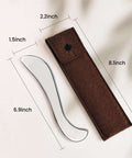 Stainless Steel Guasha Tool For Body Massage And Deep Tissue Myofascial Release Physical Therapy Scraping Tool shown with dimensions and case.