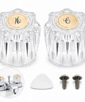 Upgrade Your Bath With This 2 Pack Clear Acrylic Faucet Knob Replacement Kit That Slaps Perfectly On Delta Delex Peerless And Ldr Two Handle Tub Or Sink Fixtures Featuring Screws And A Pry Tool For Easy Swapping. Clear acrylic faucet knobs set with screws and pry tool, shown with tub sink fixture