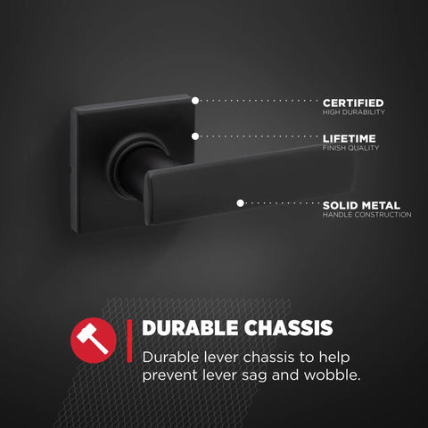Matte Black Interior Passage Door Lever For Closets And Hallways Non Locking Reversible Handle with durable metal chassis