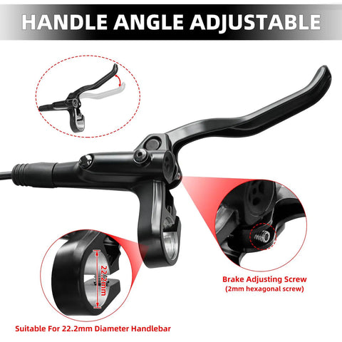 Beefy Hydraulic Disc Brake Set For Mountain Bikes, adjustable handle angle, suitable for 22.2mm diameter handlebar