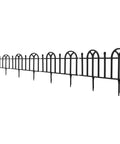 4-Piece Lawn And Flower Bed Edging Kit With Modular No-Dig Plastic Fencing in black, featuring curved arches and stake supports