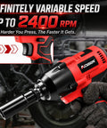 Cordless Impact Wrench Half Inch For Cars And RVs, 600 Nm Maximum Torque, in use showing variable speed up to 2400 RPM