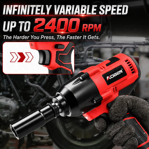 Cordless Impact Wrench Half Inch For Cars And RVs, 600 Nm Maximum Torque, in use showing variable speed up to 2400 RPM