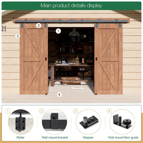 Beefy 16Ft Heavy Duty Black Exterior Sliding Barn Door Track Kit For Double Doors Industrial Grade, installed view