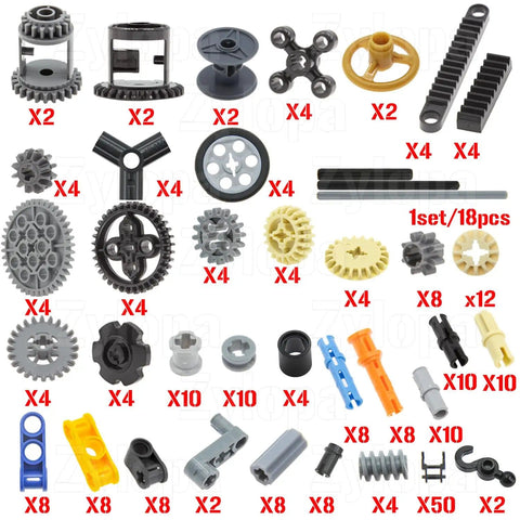 Huge 270 Piece Technic Gear Set With Gears Pins Axles Chains And Differential For Robotic Builds Random Color Pieces