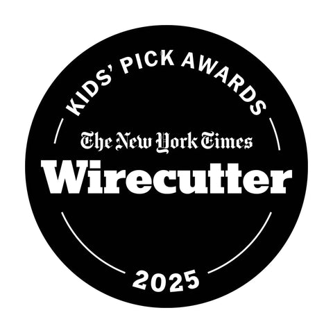 The New York Times Wirecutter Kids' Pick Awards 2025 badge, circular black design with white text.