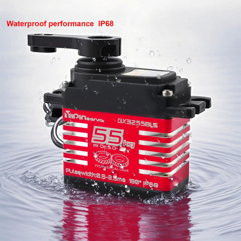 Beefy 55Kgcm Brushless Waterproof IP68 RC Servo With 7.4V High Torque Motor in water showcasing waterproof feature
