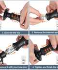 Steps to adjust Espresso Tamper 51mm With Dual Spring Load Delivers 30 Lb Constant Pressure, 2 Spring Options, stainless base.