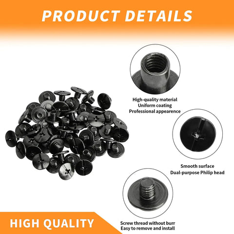Top Shelf Chicago Screws M4 X 3mm 50 Pack Cross Binding Rivets For Leather Crafts And Scrapbook Albums Heavy Duty Steel With Slick Matte Black Coating No Nonsense Fasteners Straight Fire collection showcasing matte black steel fasteners.