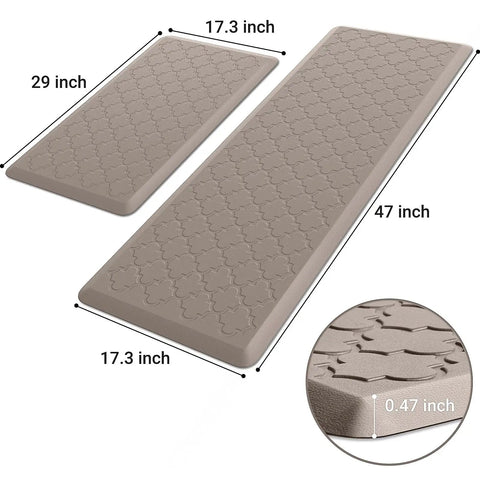 Anti Fatigue Kitchen Mat Cushioned Comfort Floor Mat 2 Pack Water Resistant Non Slip Ergonomic Standing Rug dimensions shown