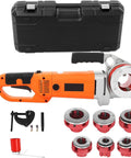 Pro Grade Electric Pipe Threader Kit Featuring Six Tough As Nails Dies And Portable Toolbox for threading galvanized pipes.