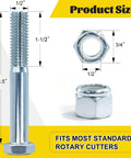 8 Pack Grade 2 Beefy Shear Bolts With Nylock Nuts For Rotary Cutters And Tractors One Half Inch By Thirteen Pitch Three And One Half Inch Length Half Thread Heavy Duty Fasteners shown with dimensions.