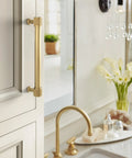 Farewind Transitional Champagne Bronze Cabinet Pull 6-5/16 Inch installed on kitchen cabinet beside sink